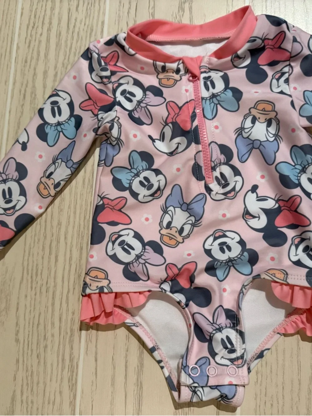 Disney Baby Minnie Daisy Rash Guard Swimsuit Pink‎ 6M Ruffle NWT